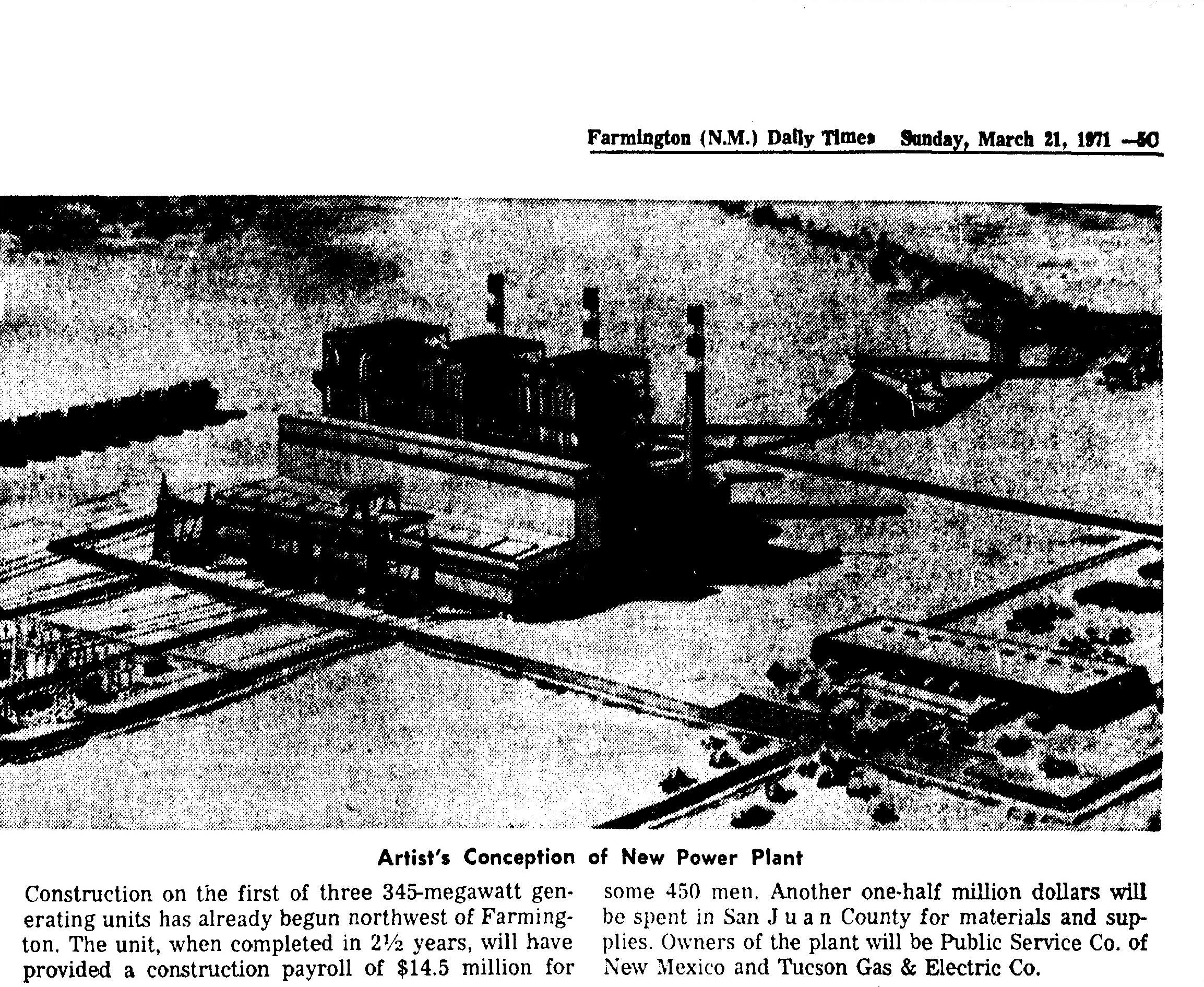 An artistic rendering from 1971 shows the design of the San Juan Generating Station.