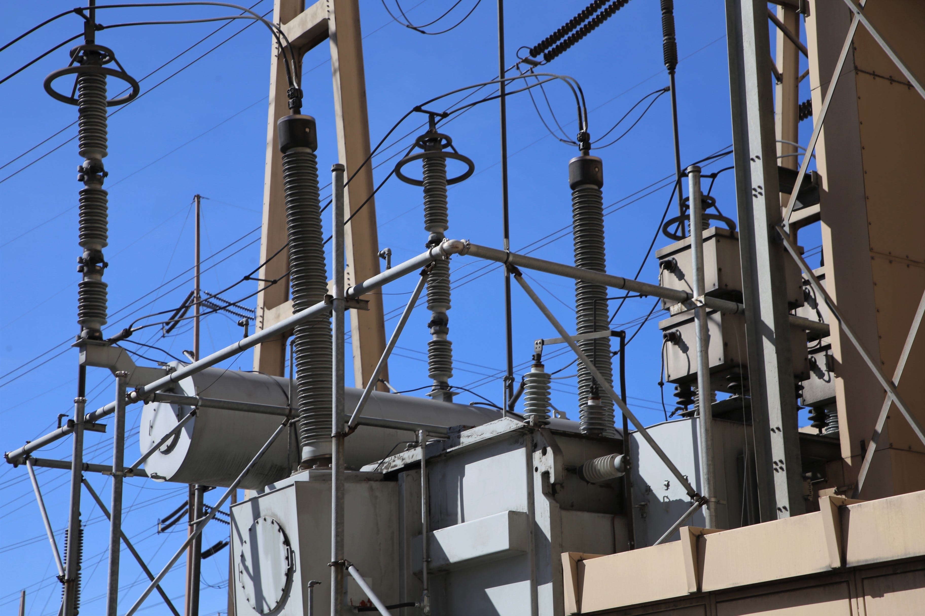 A transformer is pictured just outside the San Juan Generating Station. The transformer increases the voltage prior to transporting it away from the power plant.