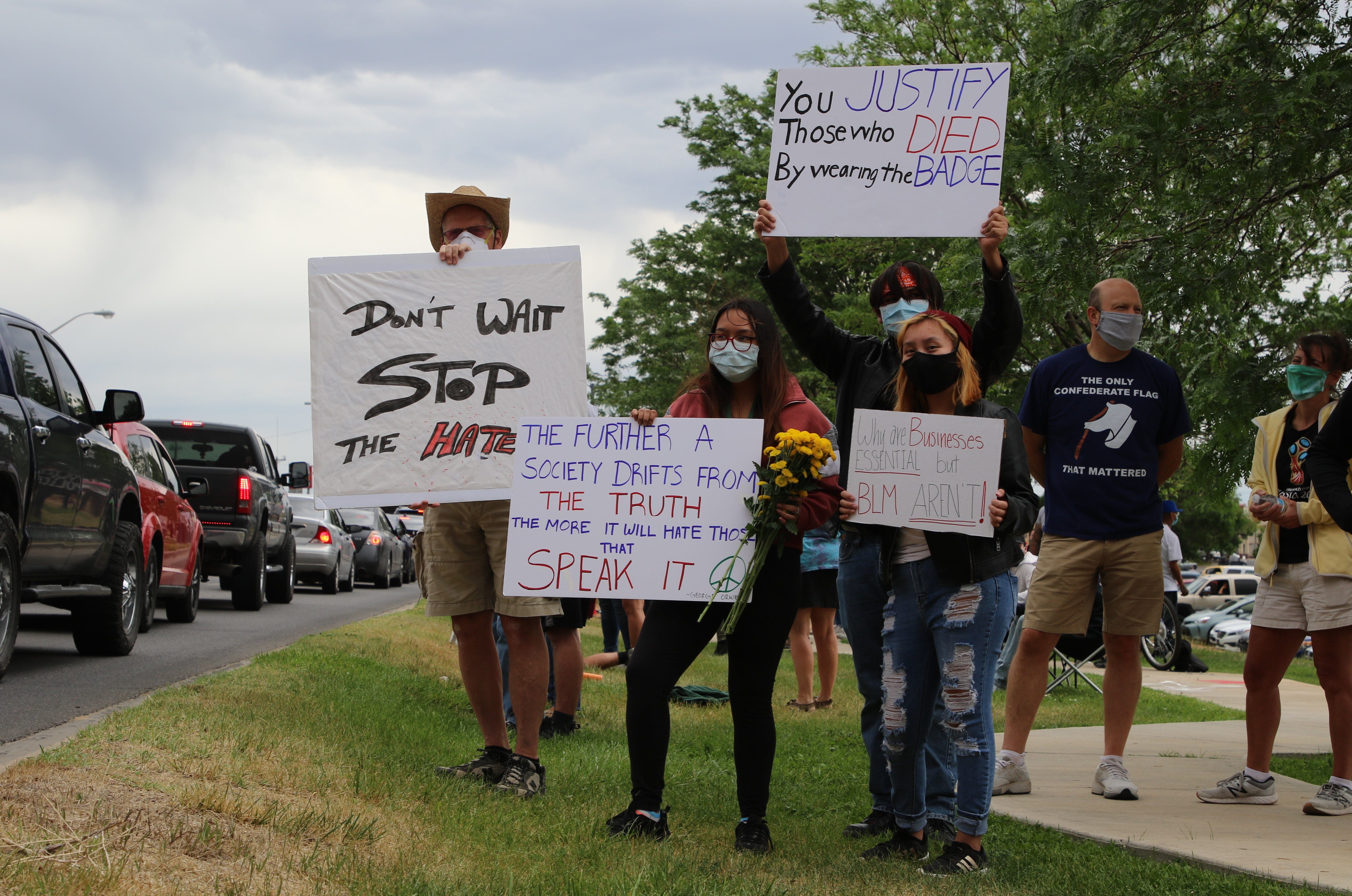 Community members participate in a protest on June 1 near the Animas Valley Mall in Farmington that called for justice in George Floyd's death in Minneapolis.