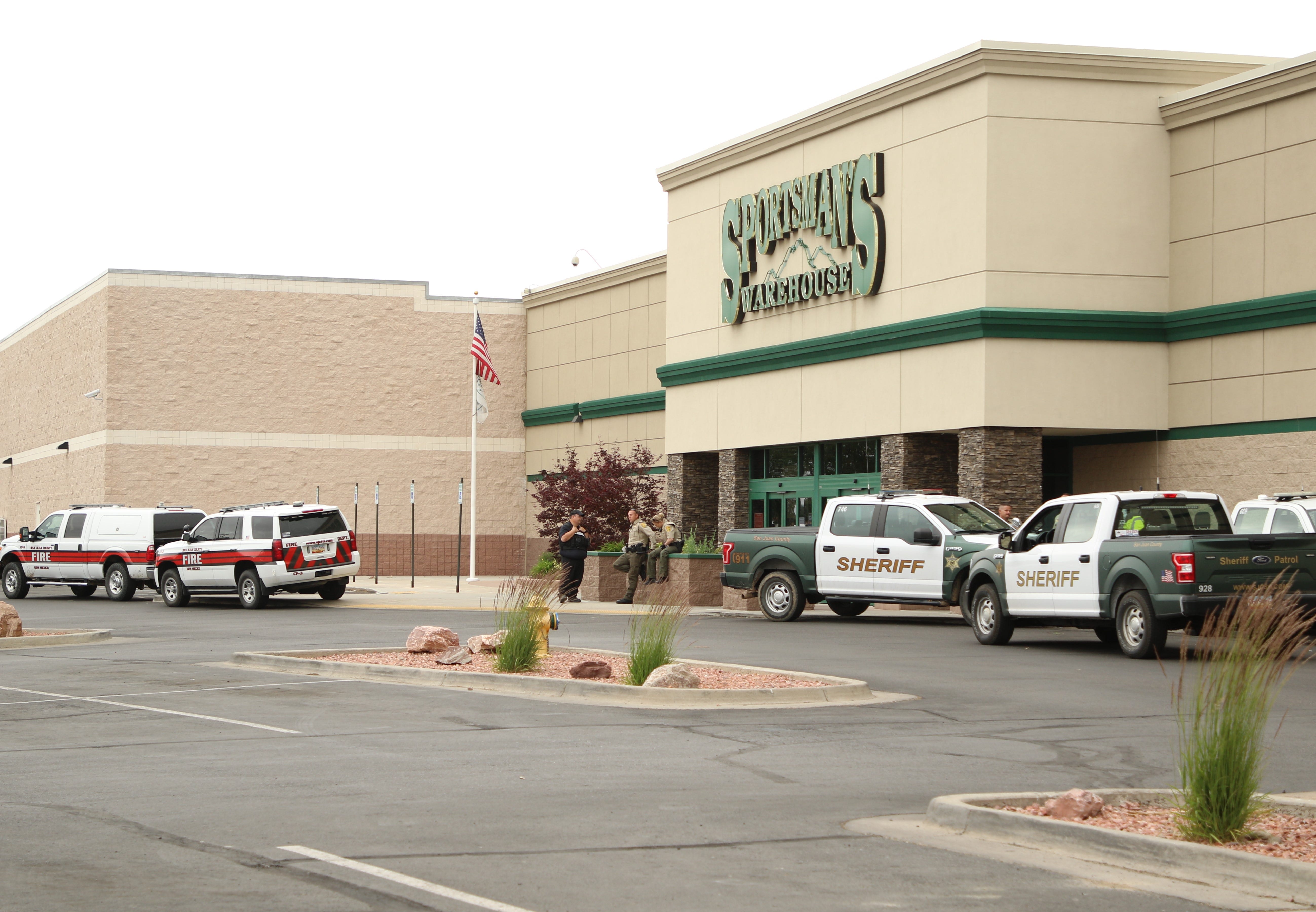 Public safety personnel wait at Four Corners MarketPlace in Farmington as a protest over George Floyd's death took place near Animas Valley Mall on June 1.