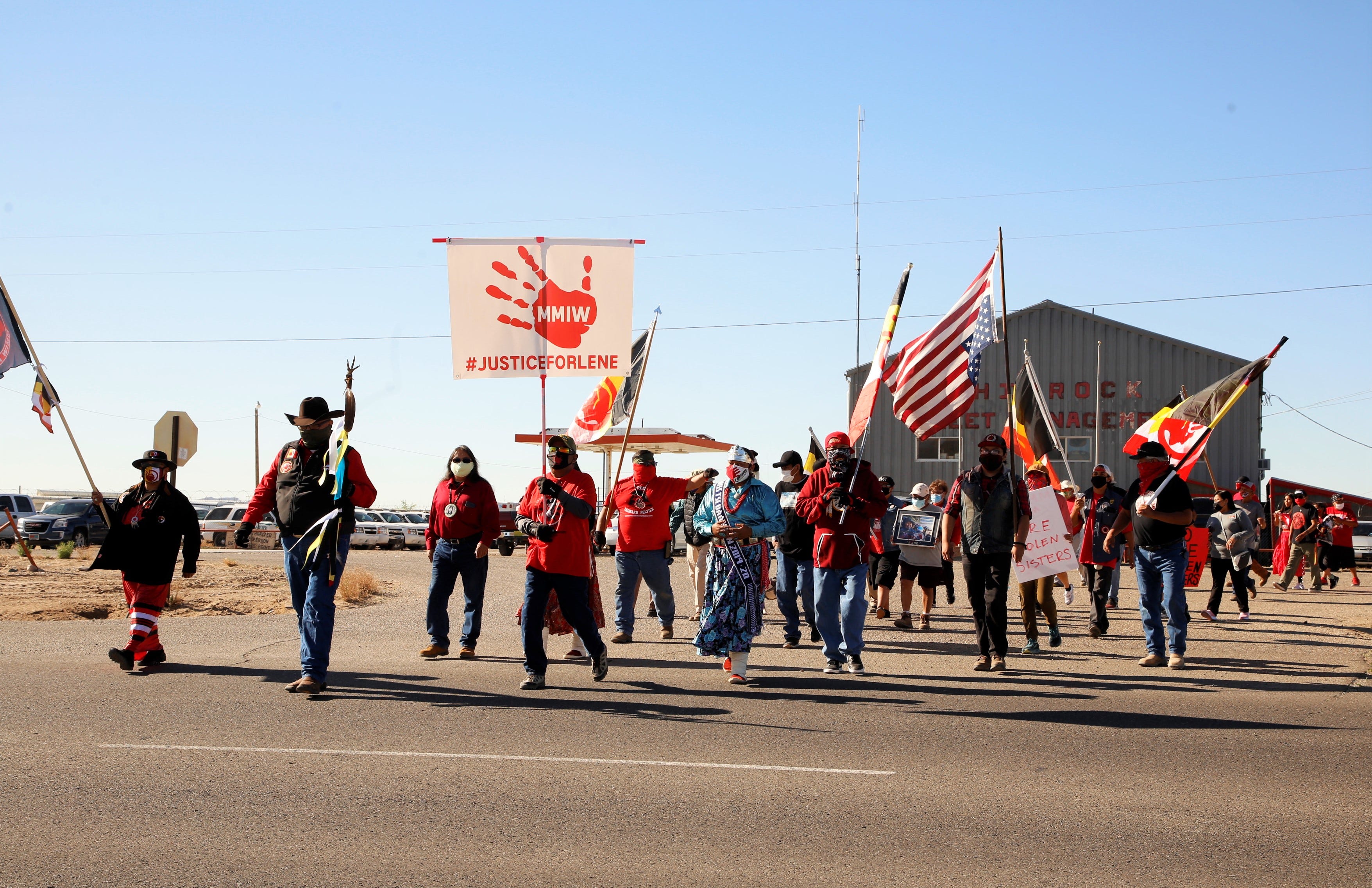 The memorial honor walk for Missing and Murdered Indigenous Women on May 5 started at the motor pool building in Shiprock.